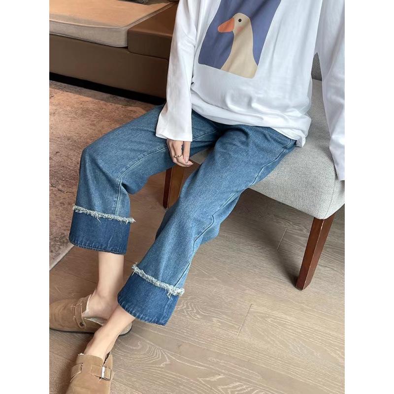 2026 Spring Korean Style Patchwork Maternity Jeans