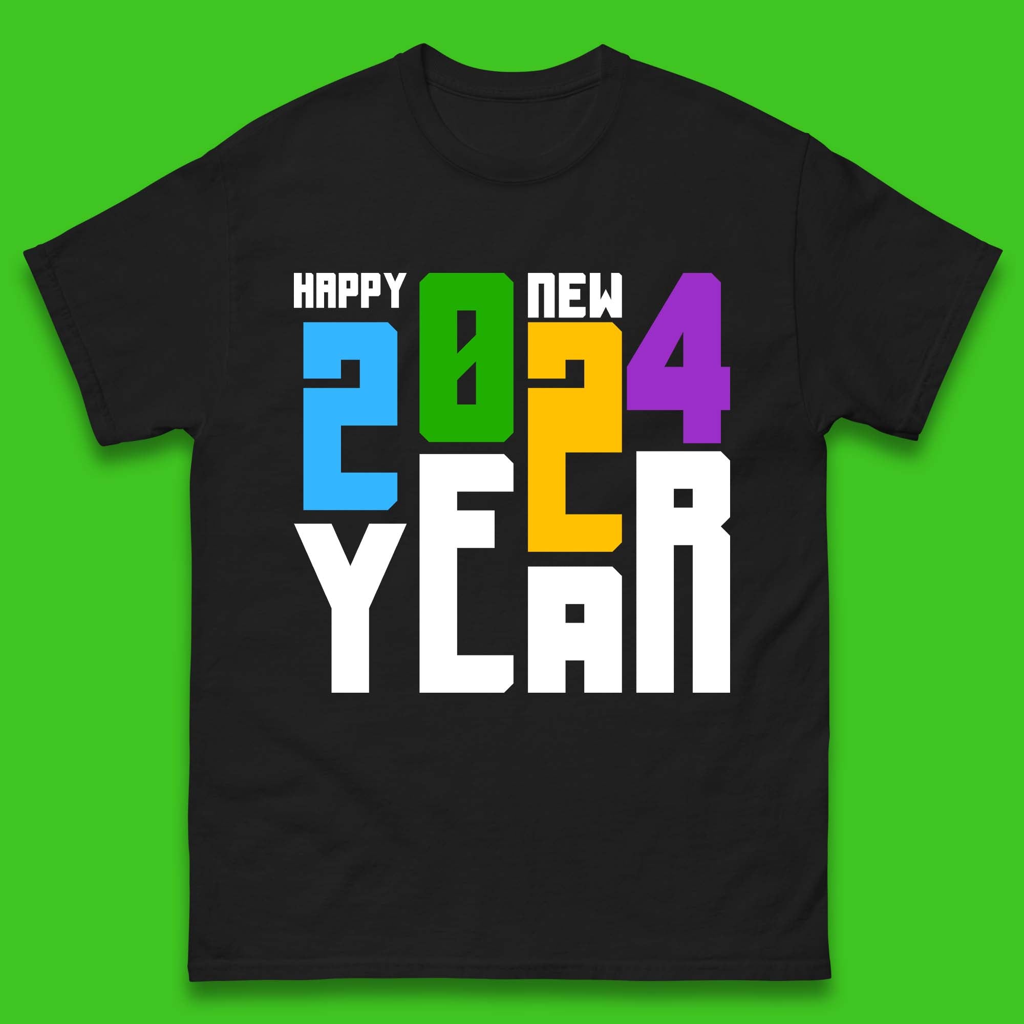 Happy New Year 2024 Mens T-Shirt Womens Tops Tees 4XL