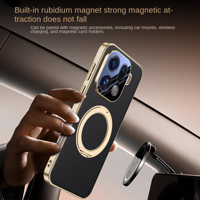 For OPPO Find X9 X9 Pro Leather Texture Strap with 360° Rotating Stand Magnetic Ring, Anti-fingerprint Phone Case