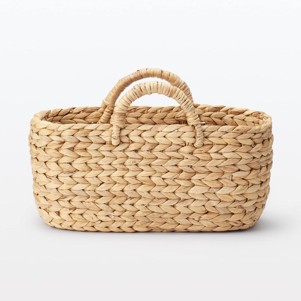 MUJI Oval Basket with Width 37 X Depth X Height Water 12057789 Handles, Small, 18.5 16cm, Hyacinth,