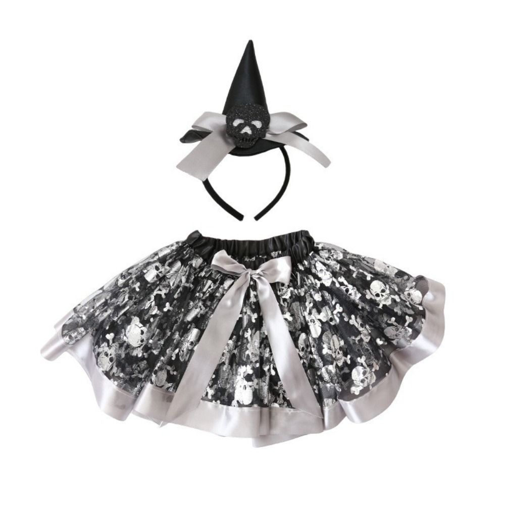 2 Pcs/Set Pumpkin Children Short Dress Bow Halloween Kids Dress Soft Tulle Skirt Headband  Party