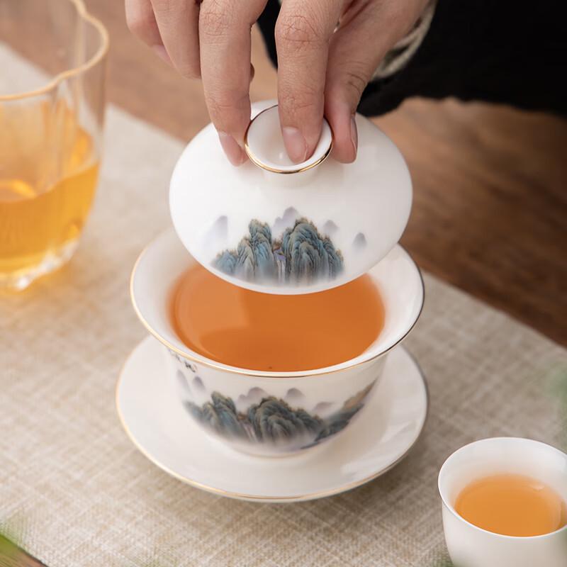 Taoyuan Yiju Goldinlay Weißporzellan Sancai Gaiwan