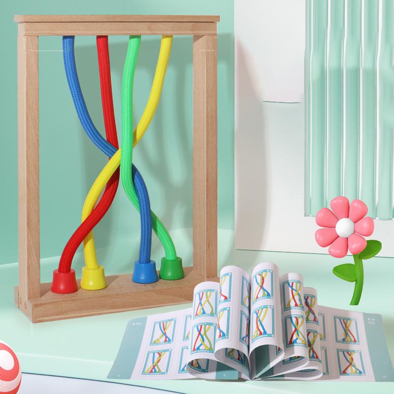 Children Rope Knots Puzzle Board Game Montessori Logical Thinking Brain Social Games Color Twisted Ropes Sorting Sensory Toys