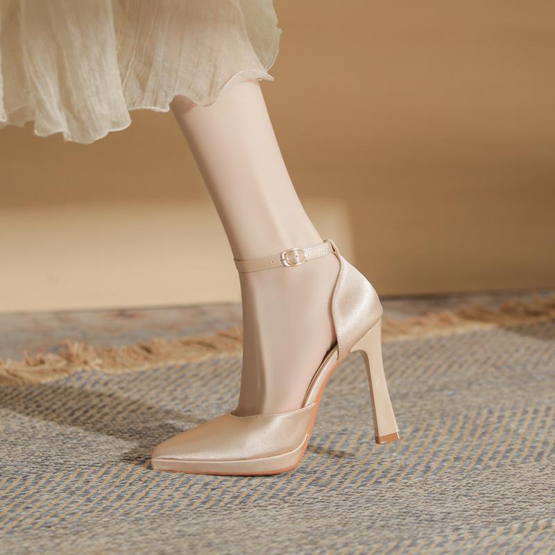 

High-heeled hollow sandals women s summer 2025 new fairy with skirt pointed Mary Jane thick heel toe shoes 40