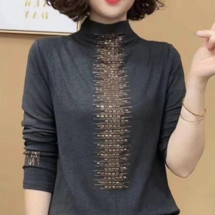 

Футболка-полуводолазка, женская, новая, весна-осень, облегающая, универсальная, с длинными рукавами, двусторонний бархатный внутренний топ 5XL