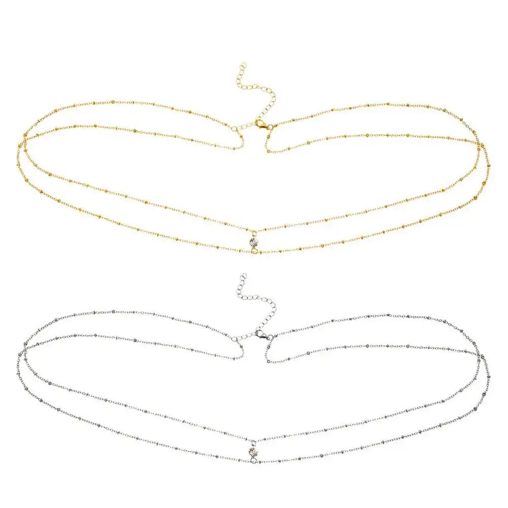 Fashion Sexy Imitation Rhinestone Metal Chain Waist Chain Women Summer Beach Body Chain Boho Beach Waist Chain Jewelry