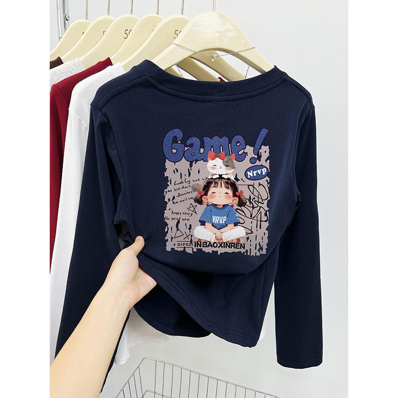 

Autumn Korean Petite Print Casual Long Sleeve Top M темно-синий