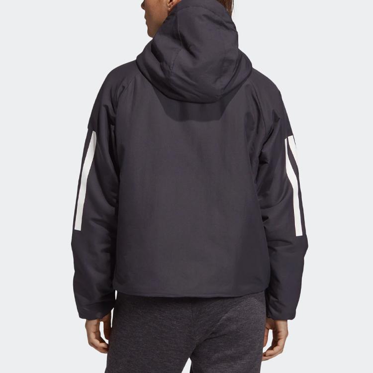 Adidas Logo Letter Print Warm Outdoor Sports Casual Hooded Cotton Jacket Women Jacket Black DZ1518