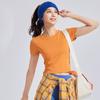 New Style Drawstring Beautiful Back Pleated Yoga Wear Short Sleeved Female All-in-one Cup Fitness Sports Top with Chest Pad for Women