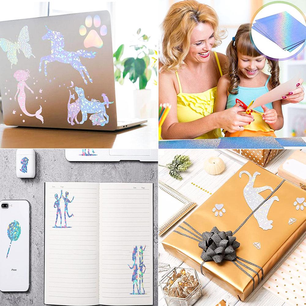 Holographic Glitter Laser Self Adhesive Waterproof  Vinyl Stickers A4 Size Overlay Photos Windows Laptops Decorations 10pcs Sets