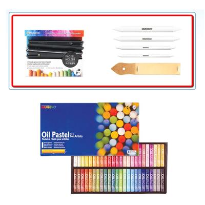 Gallery Oil Pastels Set of 48 with Drawing Materials (Pastel Holder, Stumps Tortillon, Sandpapers)