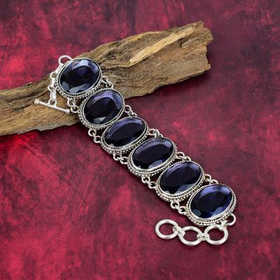 Iolite Bracelet Gemstone Jewelry, 925 Solid Sterling Silver Adjustable Chain Bracelet , Gift For Women Handmade Bracelet
