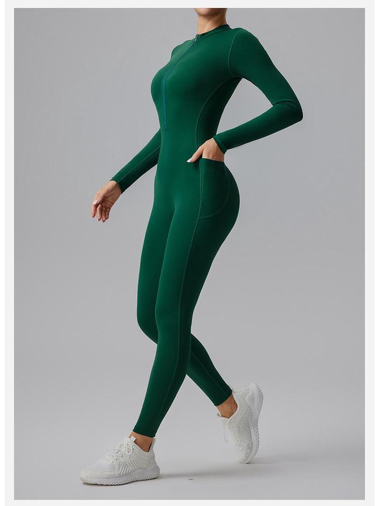 Cross-border Half-Zip Slimming Yoga Jumpsuit - Nude Feel One-Piece Dance & Fitness Wear