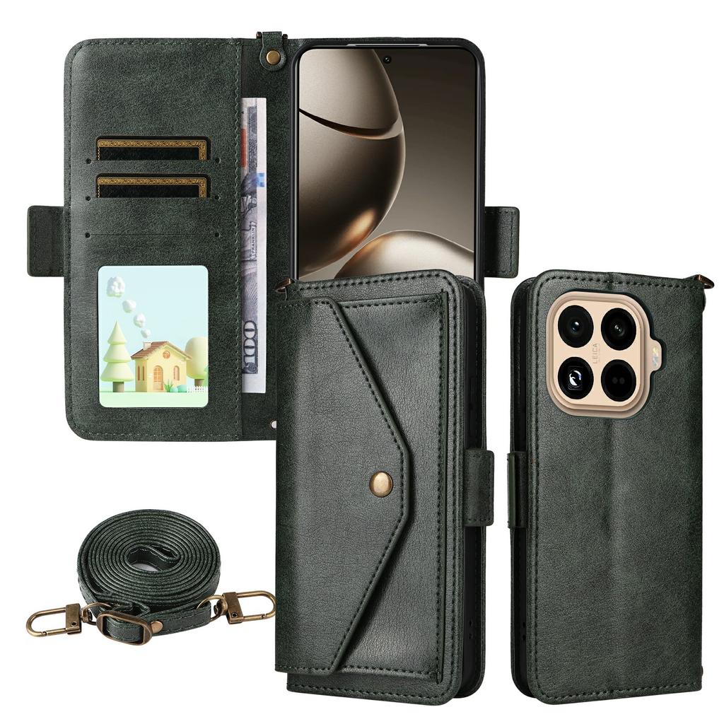 For Xiaomi 15T Pro Leather Case Magnetic Closure Wallet Stand Phone Cover with Crossbody Strap
