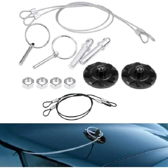 

Acouto Aluminum Alloy Car Racing Hood Pin Lock Kit - Universal Hood Pin Plate Kit (Black)