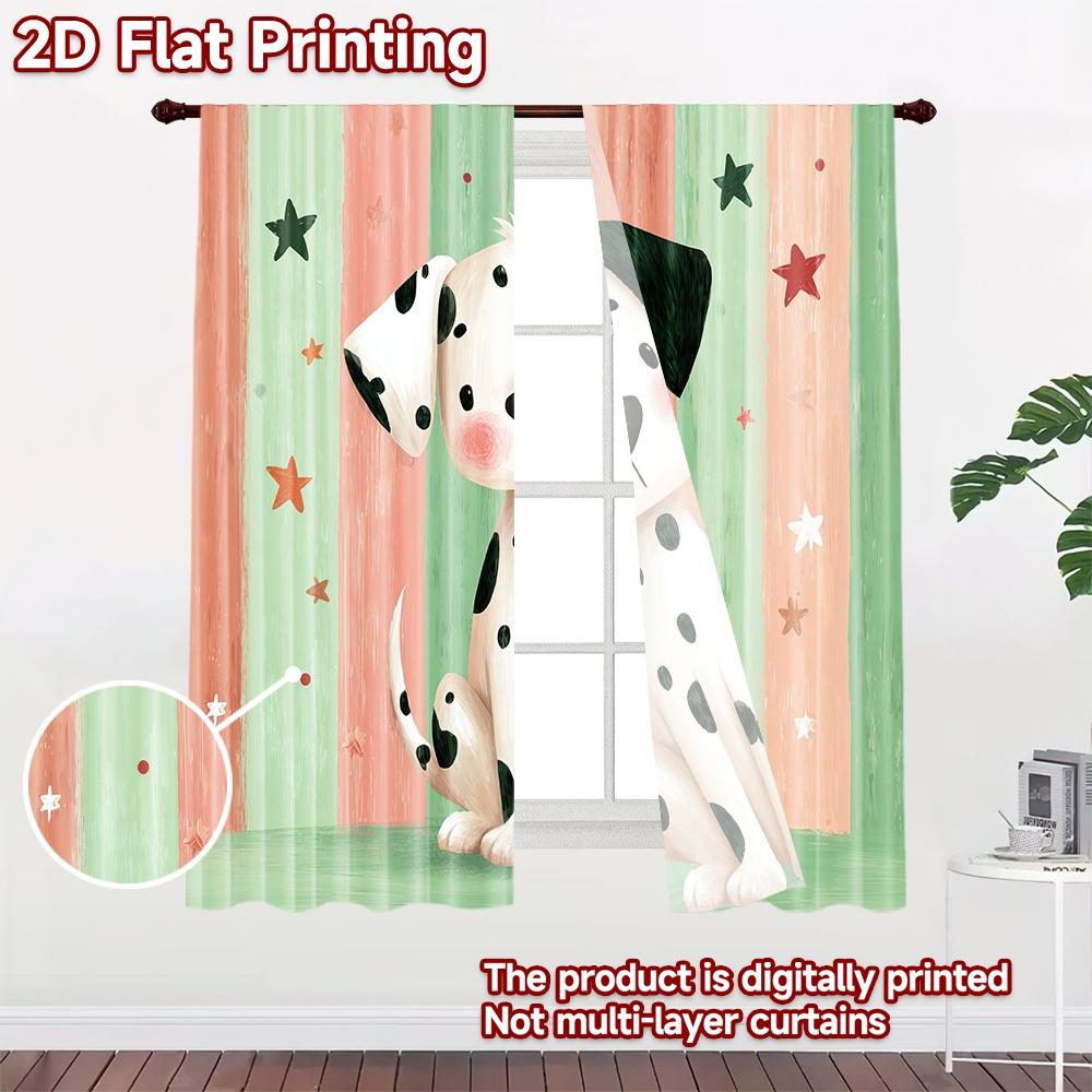 2D flat printing 2pcs Window Curtains Cute Dalmatian Dog Stars Digital Printed Polyester Drapes Party Decorations Use for All