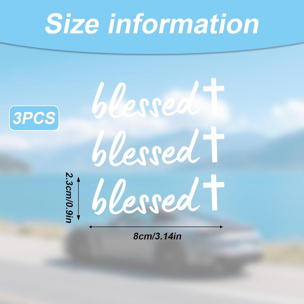 Rear View Mirror Sticker Set 3PCS Vinyl Message Decals for Car Interior Minimal Text Design Daily Reminder Gift for Drivers (White, Blessed +)