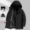Men's Mid-Length Hooded Down Jacket with Detachable Liner - Middle-Aged Dad Style Warm Outerwear