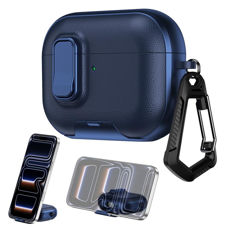 Earphone Case For AirPods 4 Gen Pro 3 2 Hybrid Leather Skin Shockproof Phone Stand Cover For AirPods Pro 3 2 with Keychain Switch Lock