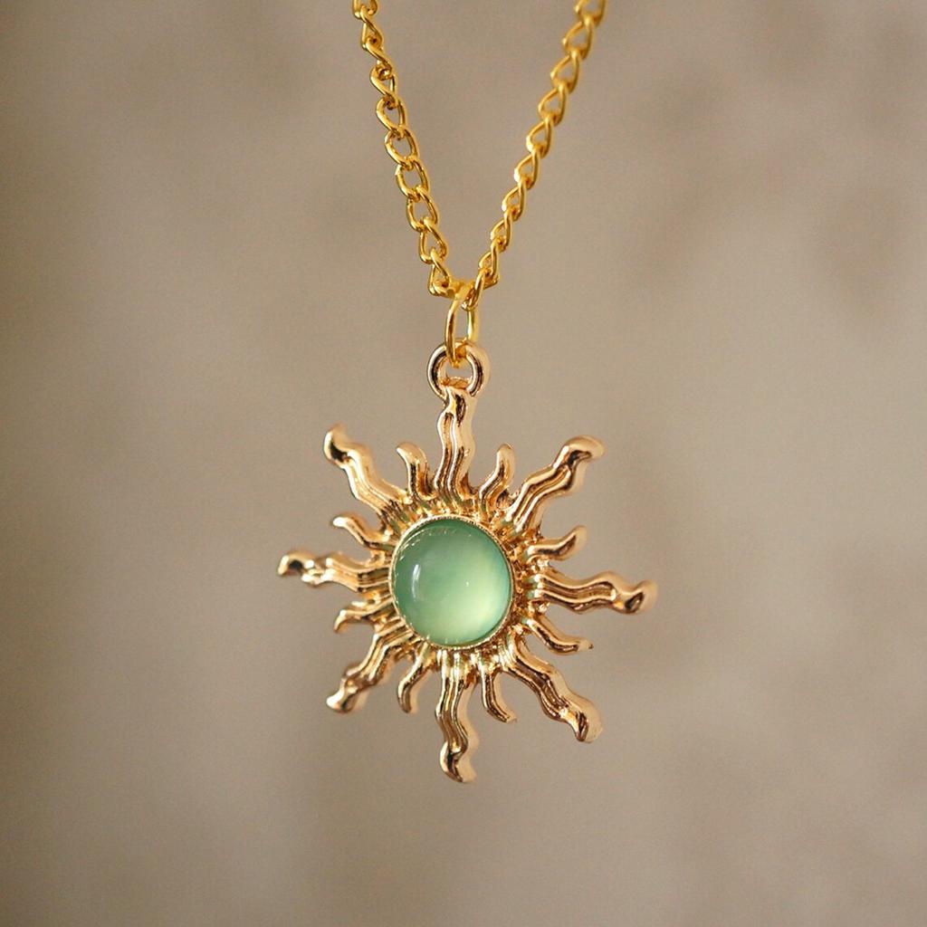 Gothic Sun Necklace for Women - Gold & Light Green Cool Tone Pendant Necklace - European Accessories
