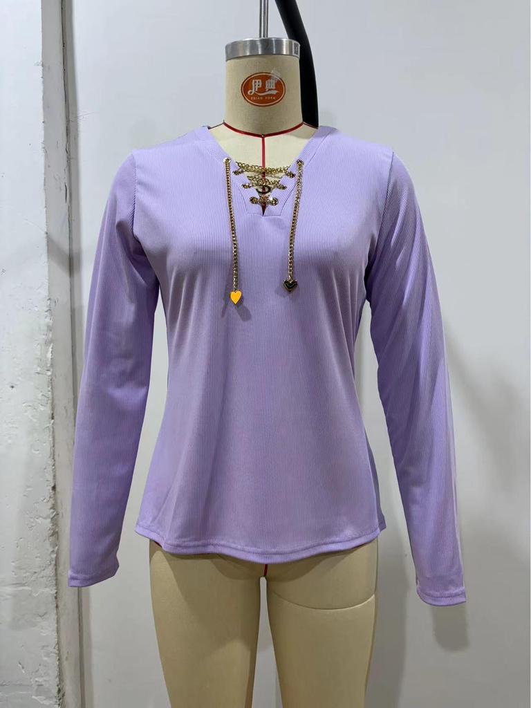 European Slim V-neck Chain Long Sleeve Women's Top - 2025 Collection