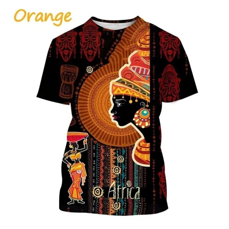 Summer Round Neck African Style Ethnic Woman Graphic 3D Print Top Fashionable Casual Short Sleeved Women's T-shirts