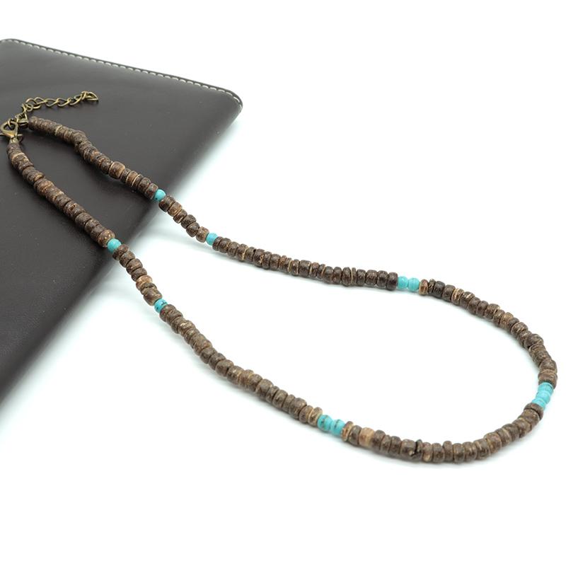 Noter Męski Naturalny Koraliki Kokosowe Drewniany Naszyjnik 19 Calowy Krótki Choker Naszyjnik Ręcznie Robiony Naszyjnik Prezenty Dla Niego Codzienna Biżuteria