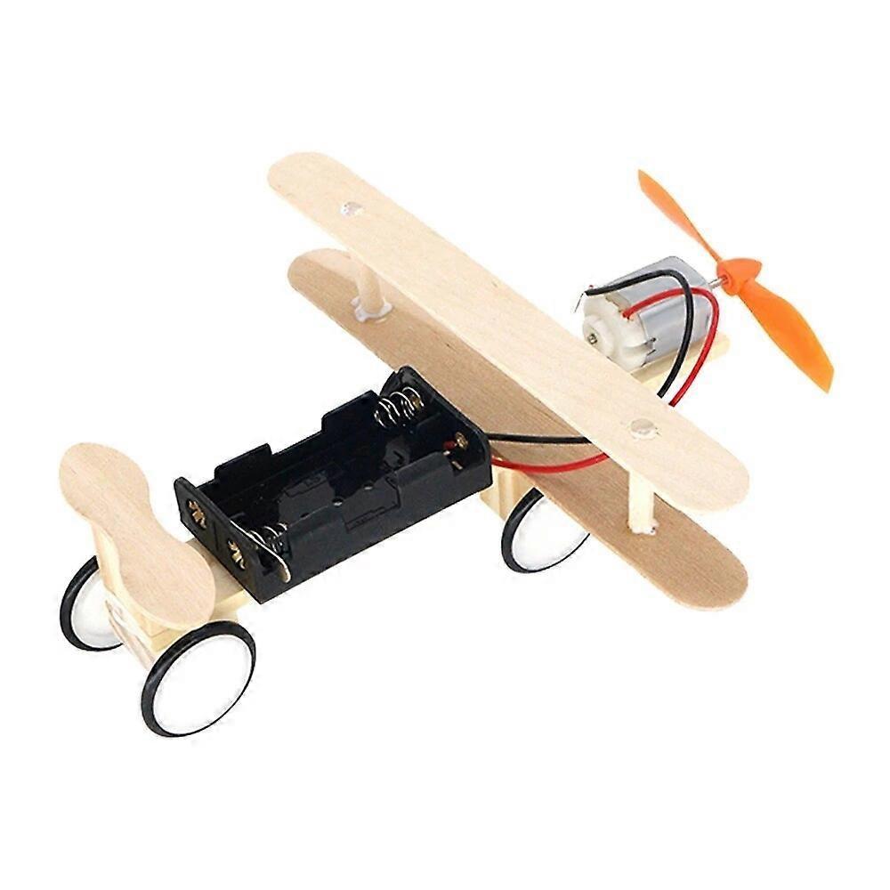 DIY Electric Taxiing Aircraft Model Toys Wooden Plane Dual Motor Biplane for Children Education Science Gift Kids Assembled
