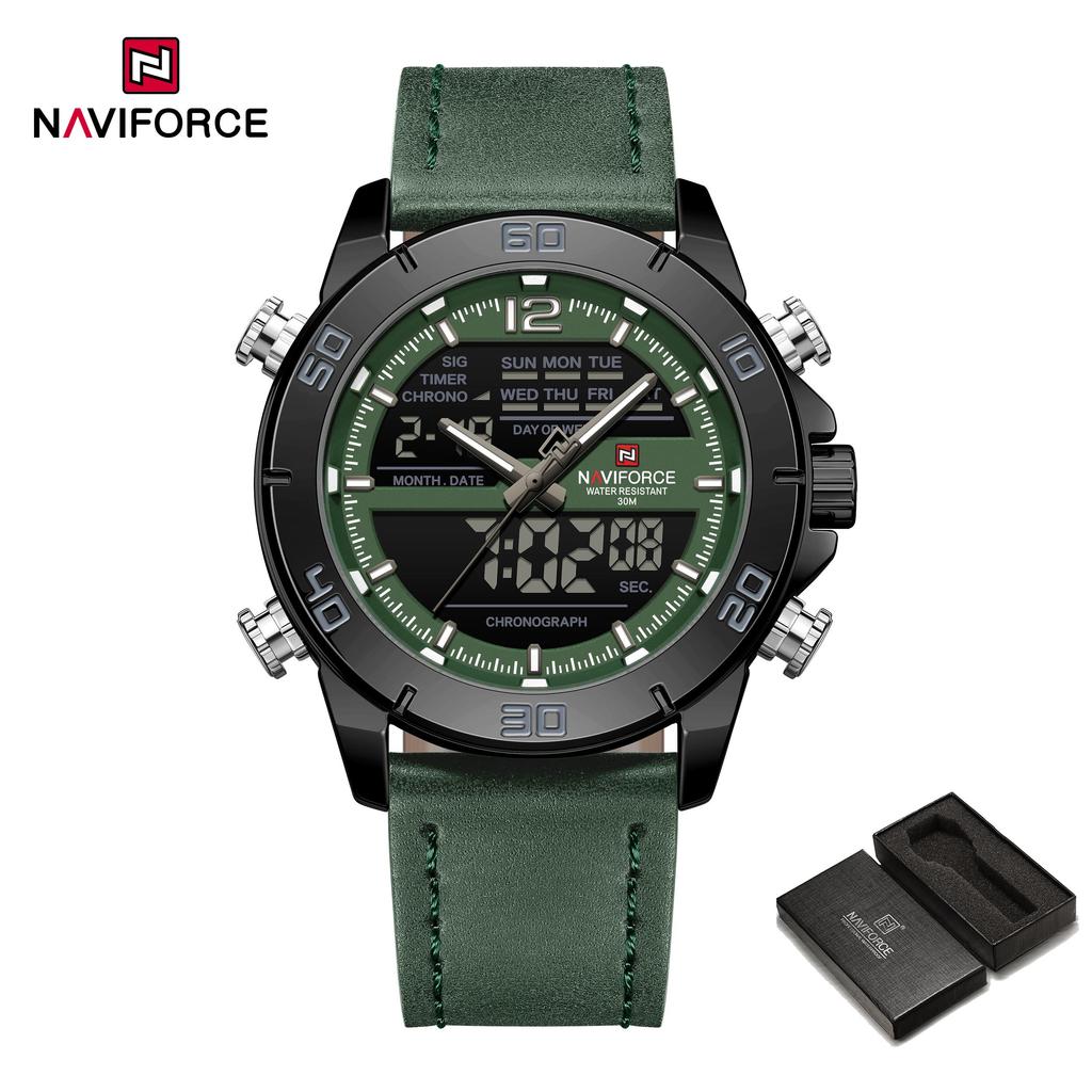 Naviforce Men's Leather Chronograph Quartz Watch Calendar Date 3ATM Waterproof Night Pattern Luminous Pointer Multifunctional Men's Watch NF9253L
