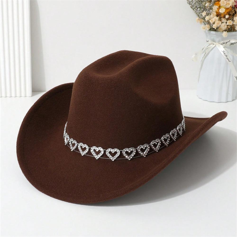 Fashion Breathable Jazz Knight Hat Heart-Shaped Diamond Solid Color Cowboy Hat Wide Brim Sun Hat For Men Women