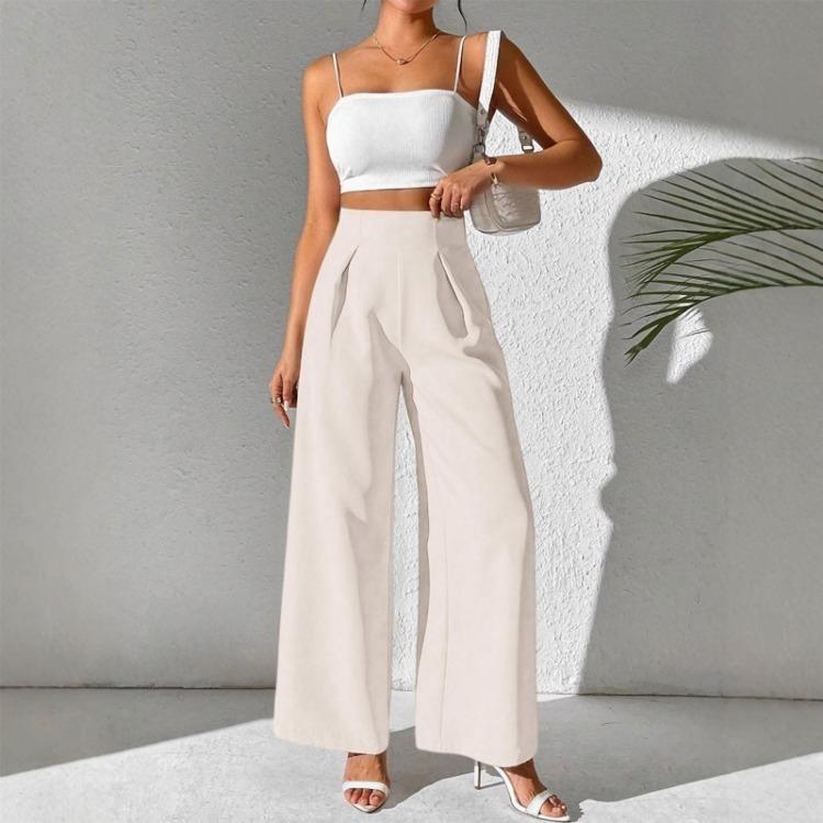 Women Fashion Casual Trousers High Waisted Wide Leg Pants