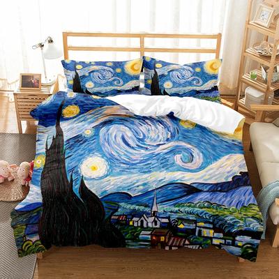 Art Painting Van Gogh Oil Painting Duvet Cover Set Pattern Polyester Comforter Cover King Queen Size for Men Women Bedding Set
