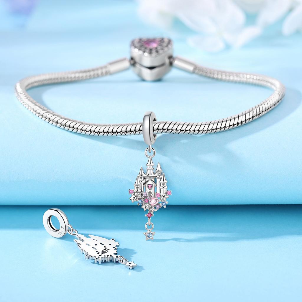 High Quality Copper Colorful Heart Castle Charm Pendant Suitable For Original Bracelets Necklaces Women'S Diy Jewelry Gifts