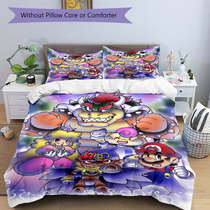 

3 шт. Набор постельного белья Замок Боузера Mario Bros Adventure - Мягкое и удобное постельное белье для спальни, гостевой комнаты и общежития, 1 пододеяльник 135x200cm