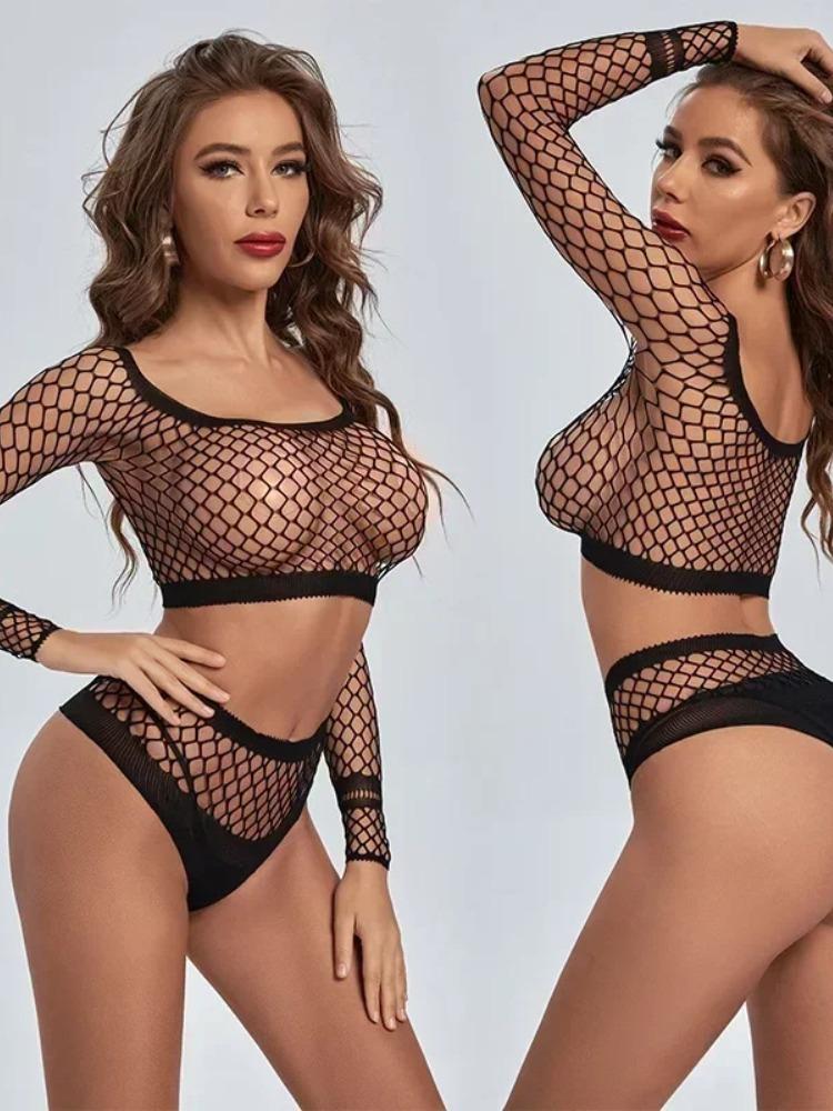 Women's Sexy Underwear One-piece Fishnet Full Body Stockings Ladies Erotic Mesh Perspective Tight Lingerie Clothes Nightdress