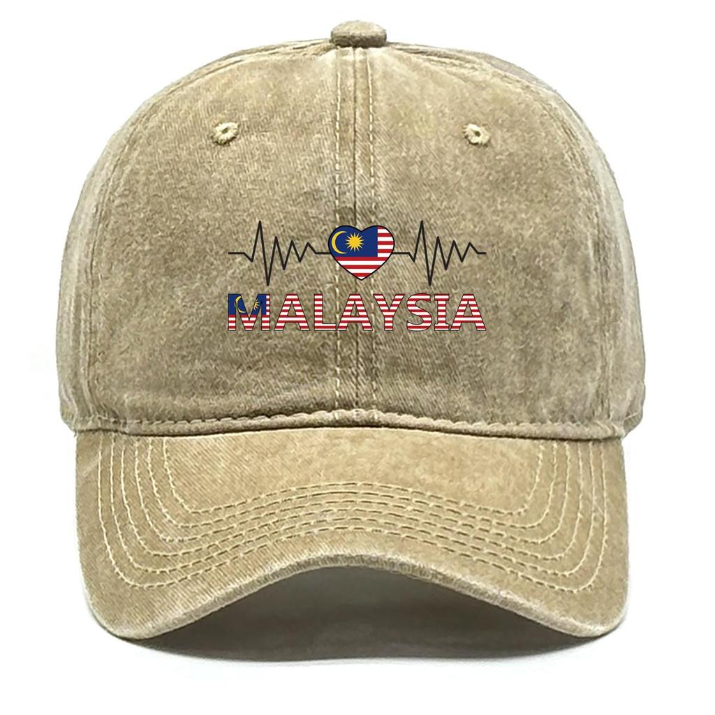 Heart Wave Malaysia Flag Print Snapback Baseball Cap, Patriotic Trucker Hat Headwear Vintage-Inspired Adjustable Strap Stylish Adjustable Baseball Hat