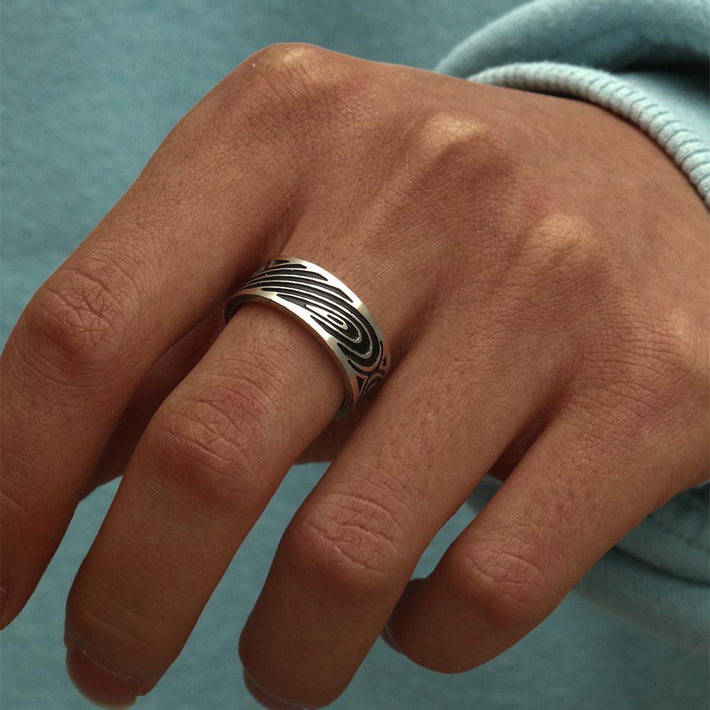New Vintage 8mm Black Pattern Ring for Men and Women