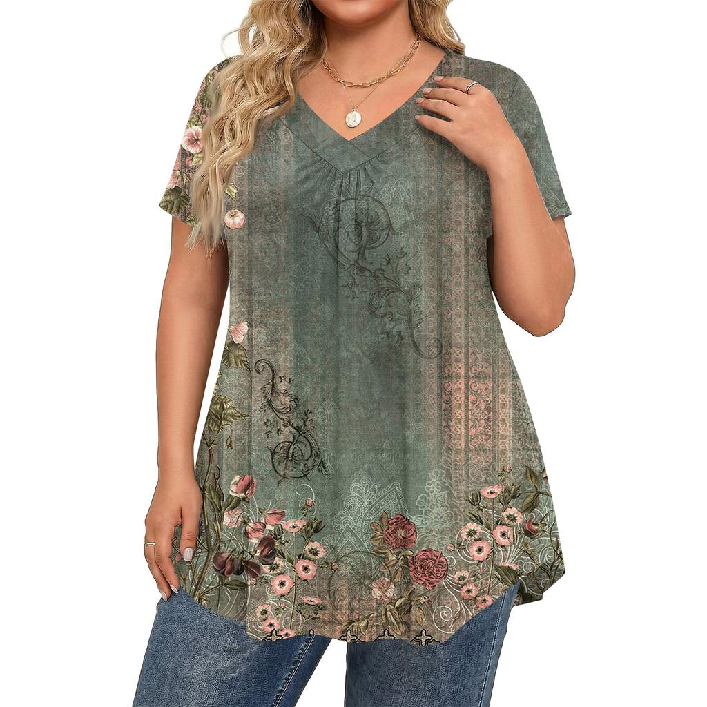 Modische Damen Übergröße Lässige Lockere Kurzarm Elegante V-Ausschnitt Bluse Für die Arbeit