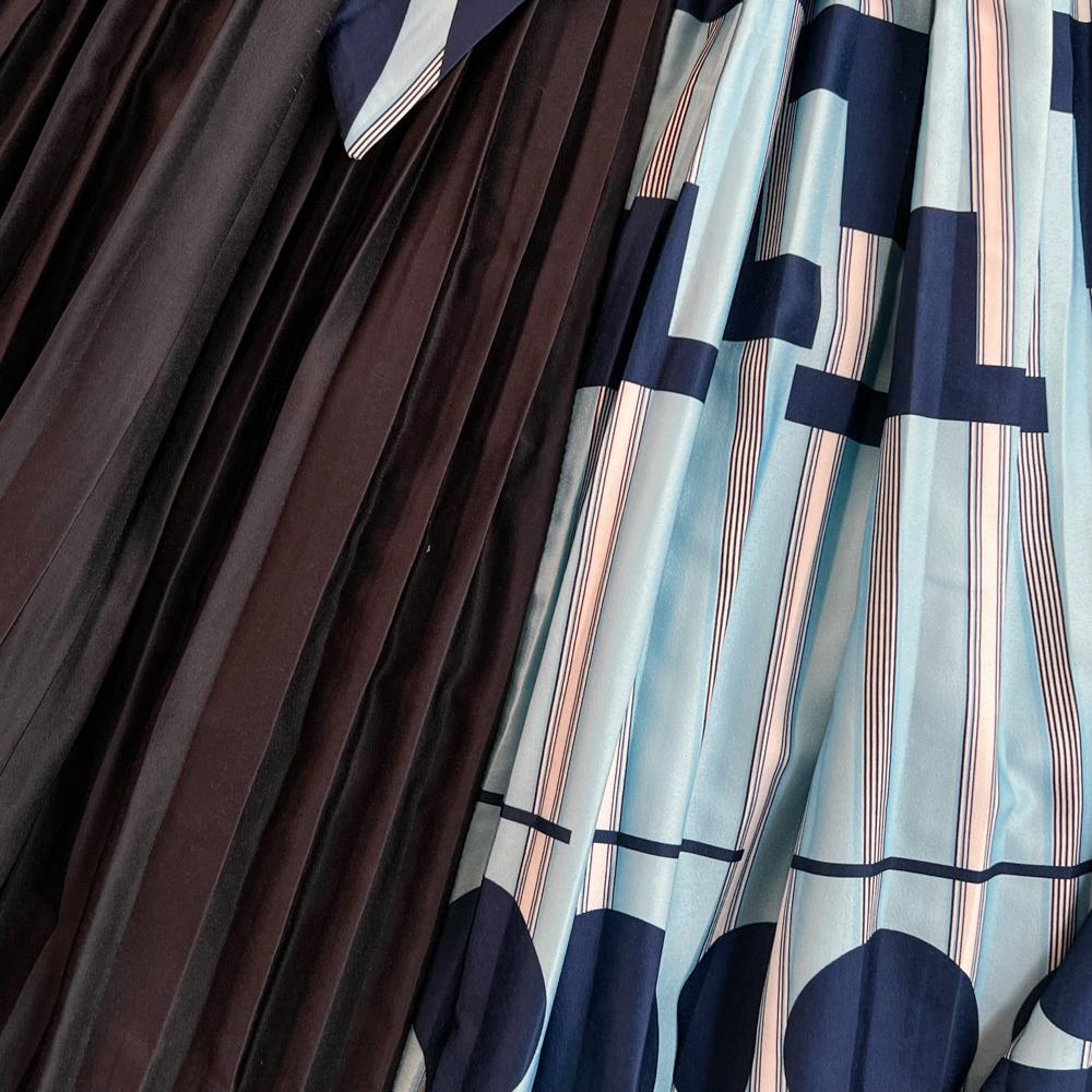 Vintage Elegant  O Neck Print  Pleated Long Sleeve Knit Dress A-line Casual Women Fashion High Waist Summer Spring