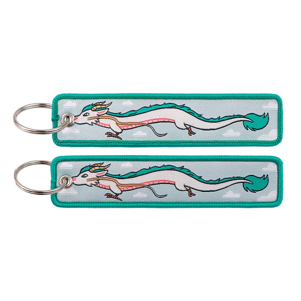 Anime Movie Embroidery Key Fobs White Dragon Key Tags Keychains for Motorcycles Cars Keyring Cosplay Accessories Fans Gifts