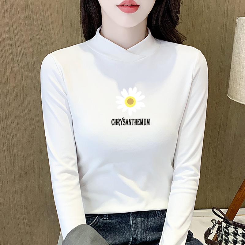 2025 Autumn/Winter Women's Double-Sided Velvet Slim-Fit Long-Sleeve Semi-High Neck Top