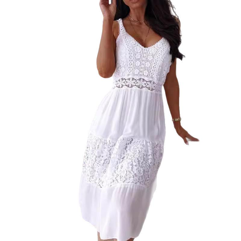 New European and American sexy lace splicing suspender beach dress dress