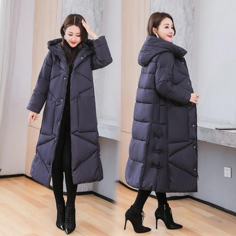 New cotton-padded clothes for women's middle-aged and elderly mothers, literary and retro buckles, loose ethnic style, long thickened coat