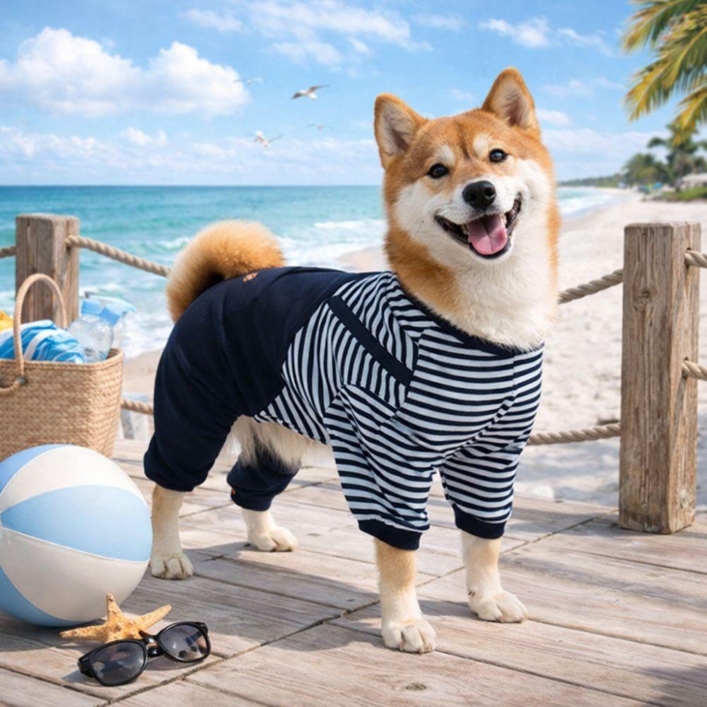 Pet Apparel Four Legged Pet Dog Jumpsuit Striped Warm Pet Sweatshirt Thickened Windproof Dog Pullover Hoodie Pet Supplies