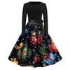 Women's Fashion Round Casual Slim Fit Christmas Print Large Swing Long Sleeve Dress