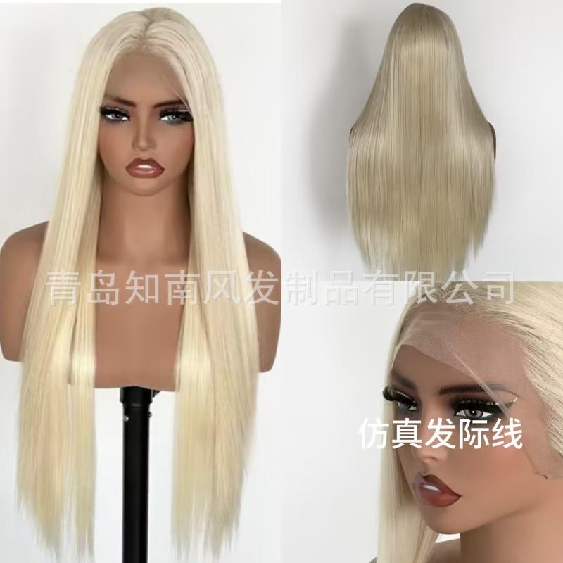 Schwarzes Haarteil Handgehäkelt Stirnspitze 13X4 Hochtemperaturseide Langes Gerades Haar Latisha Vollhaarabdeckung Damen