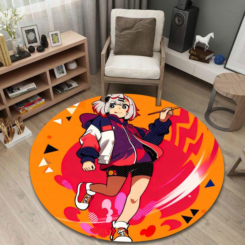 Folk Round Sun Multicolor Carpet, Non-Slip Floor Mat for Kitchen