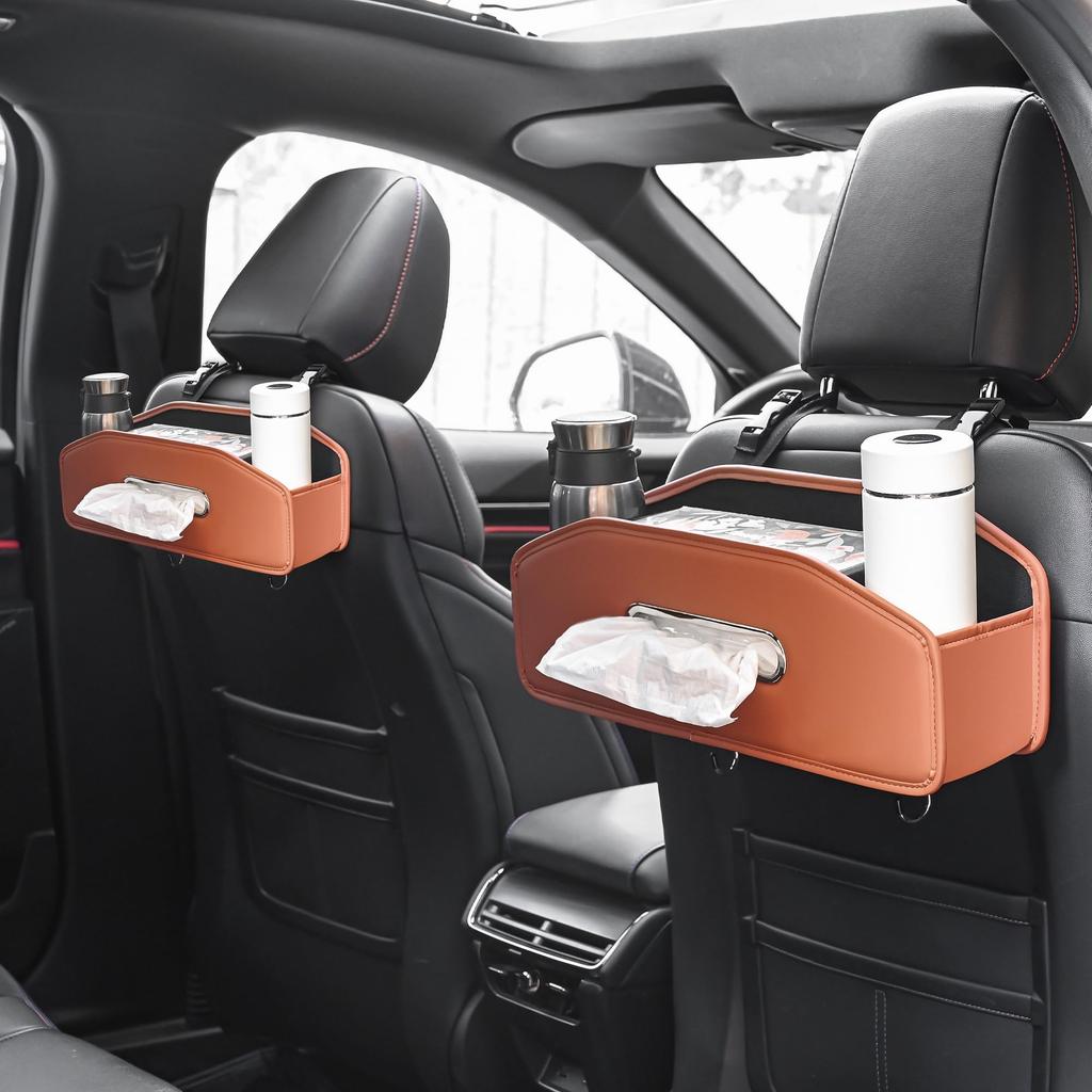 JEYODA New Car Tissue Seat Back Storage Box with Tissue Drink and Backseat PU Waterproof and Easy Car Backseat Car Convenient Item Box,