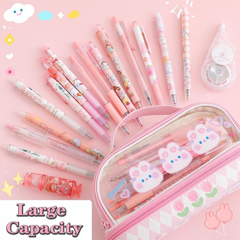 Pencil Case Double Layer Large Capacity Pen Bag Cartoon Portable Pencil Box School Student Supplies Stationary Organizer