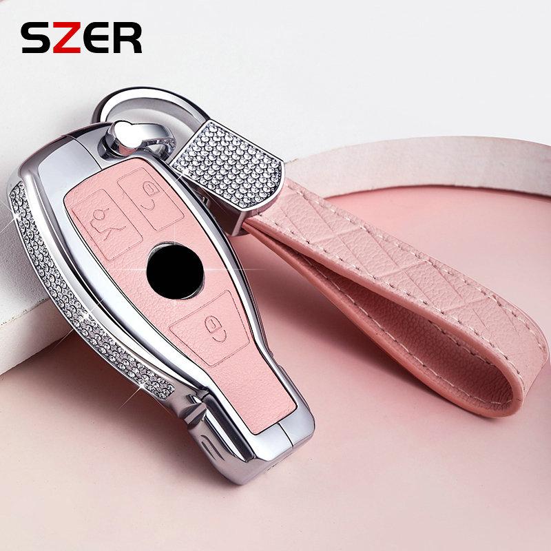 Alloy Leather Car Metal Key Case Cover Shell Fob for Mercedes Benz A B C S Class AMG GLA CLA GLC W176 W221 W204 W205 Accessories
